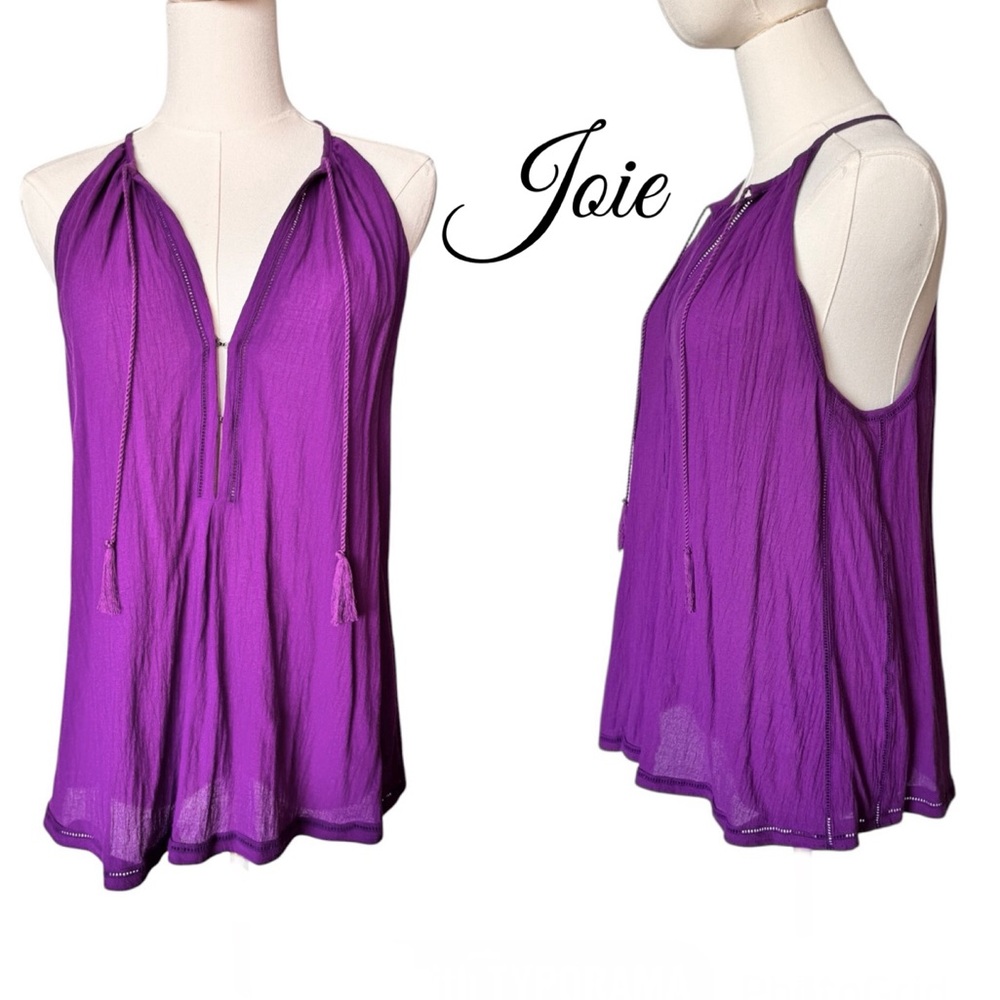 Joie Sleeveless Purple Deep Neckline and Tassel Ties Medium